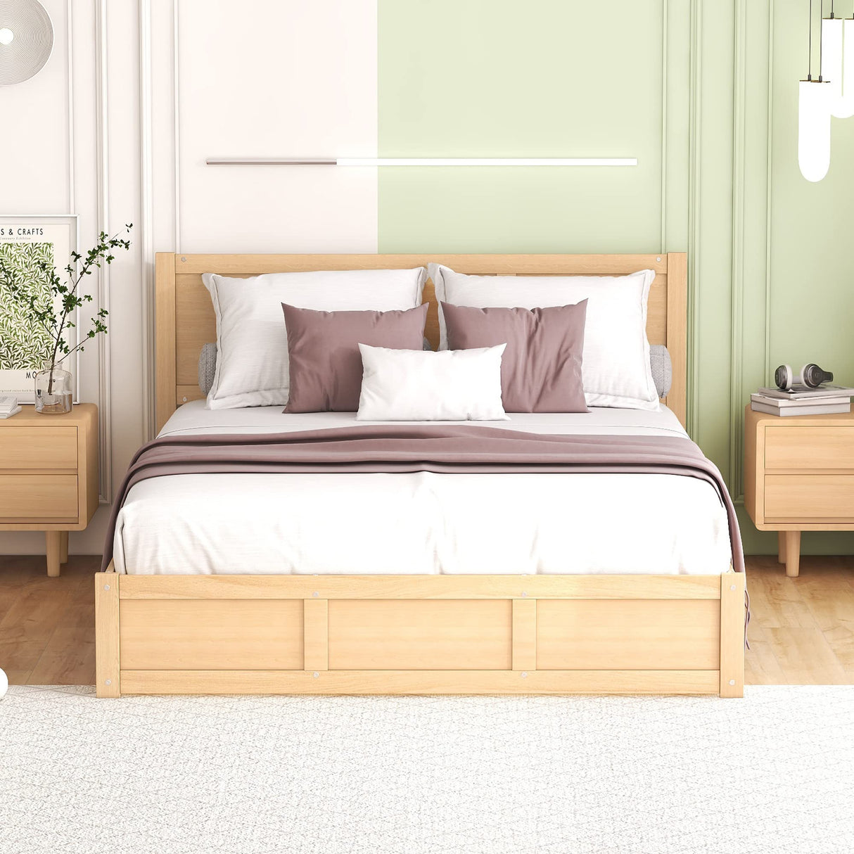 Harper & Bright Designs Natural Queen Lift Up Storage Bed with 2 Drawers Harper & Bright Designs