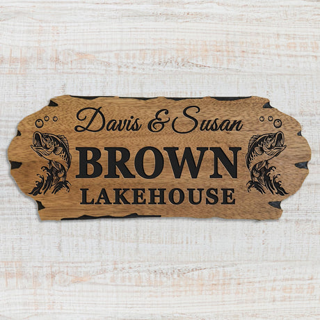 Custom Last Name Wooden Sign, Home Decor Large Wood Wall Art, Personalized Outdoor Cabin Sign, Cabin Monogram,3D carved decorative wooden plaques. EXUNART