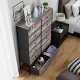 Arlopu 12-Drawer Dresser, 35.2’‘ Widened 6-Layer Fabric Storage Tower w/Textured Print Fabric Bins, Tall Chest Organizer Unit for Living Room, Hallway, Nursery, Closets, Adjustable Feetpad Arlopu
