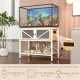 Avolander 40-50 Gallon Fish Tank Stand, Aquarium Stand with Power Outlets & LED Light, Cabinet for Fish Tank Accessories Storage, Heavy Duty Metal Frame, 760LBS Capacity, White Walnut Brown Avolander