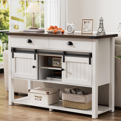 AntsandAnts Farmhouse Entryway Table with Sliding Barn Doors & 2 Drawers,Rustic Console Table for Living Room, Hallway, Foyer,Sofa Table with Adjustable Shelf & Open Storage, Industrial Design