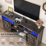 70" LED Farmhouse TV Stand for 80/75/70 Inch TVs,Tall Entertainment Center Storage Cabinets w/Power Outlets and Sliding Barn Door,Rustic TV Stands for Living Room,Media Console Cabinet (Charcoal) Hlivelood