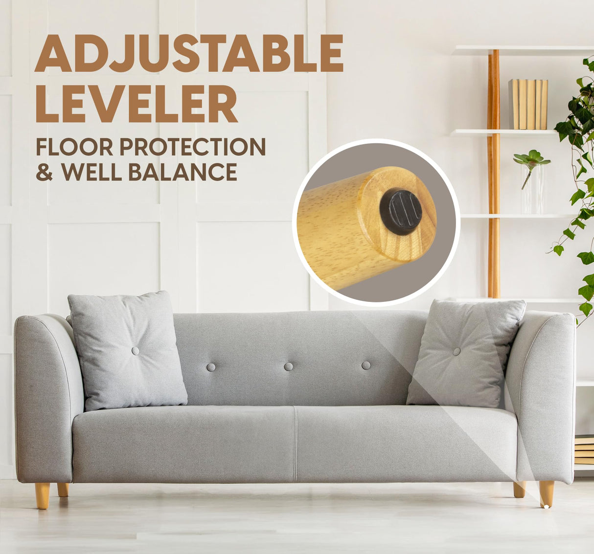 Yes4All 4 Inches Round Natural Solid Wood Furniture Legs Set of 4, Heavy Duty 800 Lbs Capacity Furniture Legs with Leveler, Replacement Legs for Furniture, Couch, Sofa, Dresser, Ottoman Yes4All