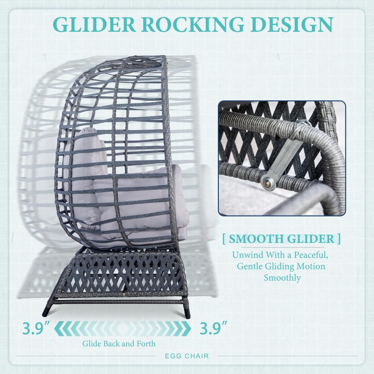 Outdoor Double Egg Chair Patio Chairs - 500lbs Capacity for 2 Person, Oversized Wicker Rocking Glider Chair with Steel Stand, Hand-Woven Lounge Chair Nest Loveseat for Indoor, Porch, Backyard, Balcony Brafab