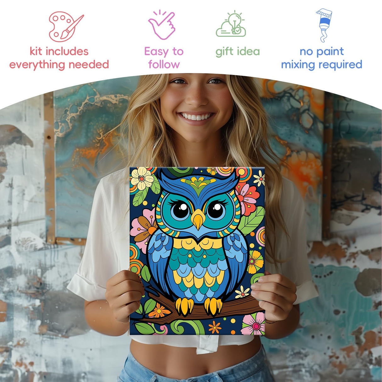 Kids Paint By Number Kits Age 8-12, 3 Pack 8x10 Inch Framed Canvas With 24x3ml Acrylic Pots, 6 Brushes, Painting Kits For Kids, Crafty By Numbers With Paint, 6-10 Year Old Girl Christmas Gift Jovial & Joyful