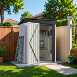 Greesum 5×3 FT Outdoor Storage Shed, Metal Storaged Sheds Without Floor, Tool Sheds with Lockable Doors and Sloping Roof for Garden, Patio, Backyard, White Greesum
