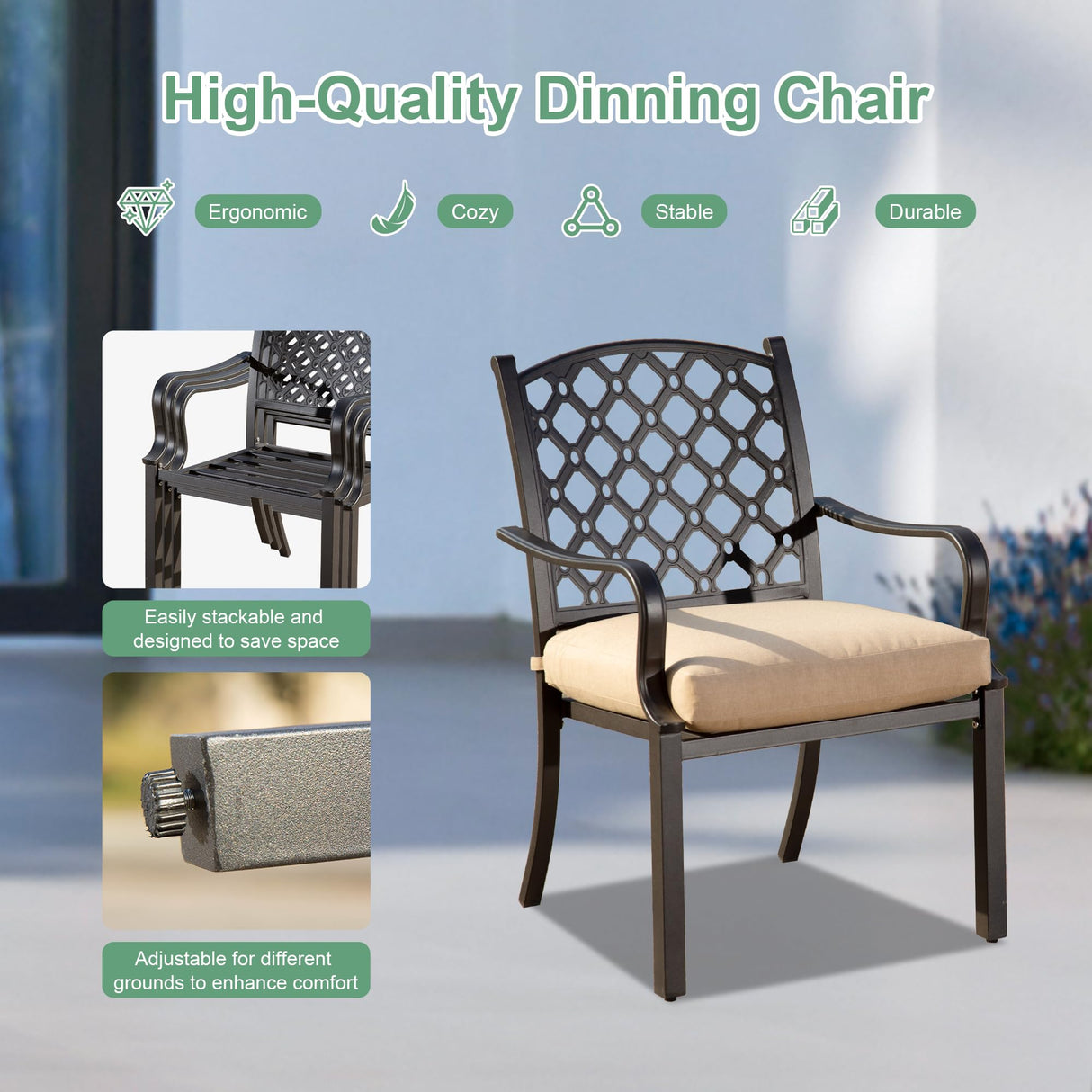 Domi Outdoor 7 pcs Patio Dining Set, Metal Dining Table, Swivel and Dining Chairs Conversation Set with Removable Beige Cushions for Garden Lawn Yard domi outdoor living