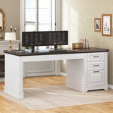 SEDETA Office Desk with 3 Drawers, 55" Executive Computer Desk with Storage Drawers, Farmhouse Desk with Power Outlet for Home Office, White SEDETA