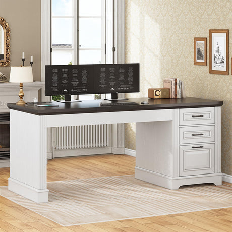 SEDETA Office Desk with 3 Drawers, 55" Executive Computer Desk with Storage Drawers, Farmhouse Desk with Power Outlet for Home Office, White SEDETA