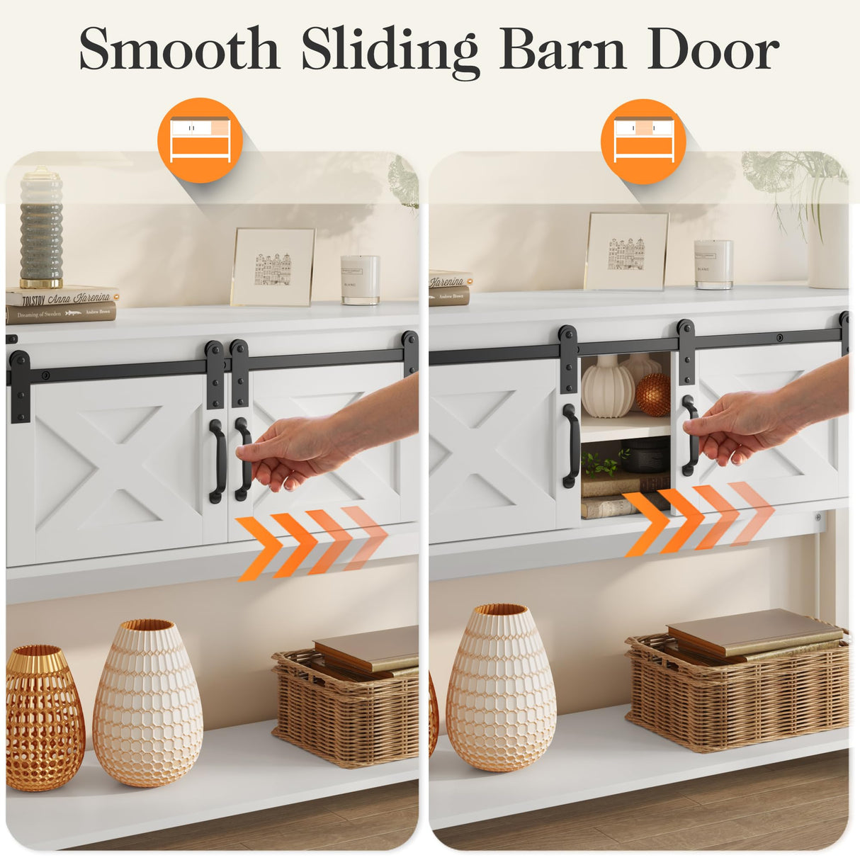 RoyalCraft Farmhouse Entryway Table with Storage and Sliding Barn Door, 32" Tall Console Table with Storage, Wood Sofa Table with Adjustable Shelf, Console Tables for Entryway, Hallway, Living Room RoyalCraft