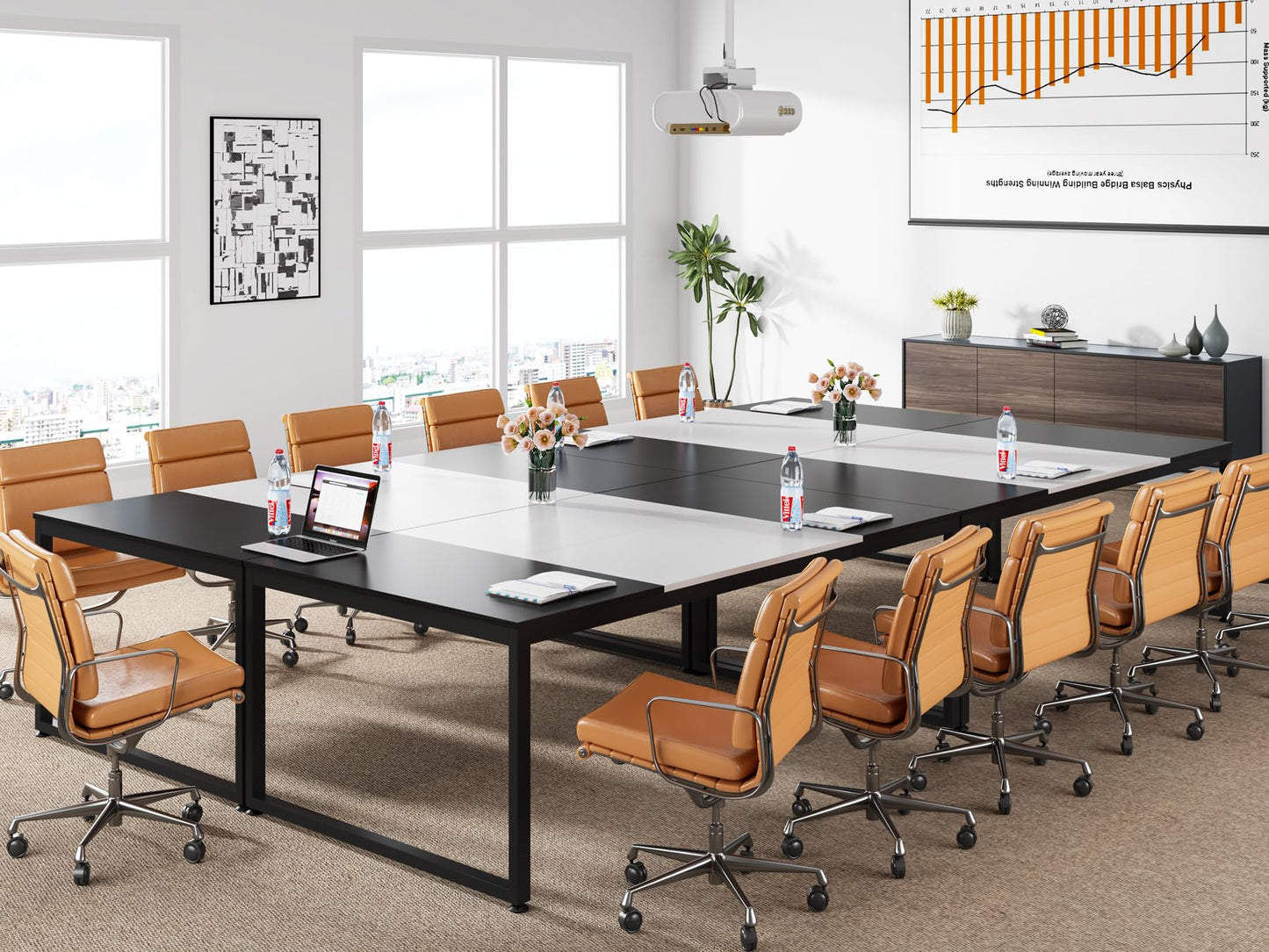 Tribesigns 6FT Conference Table, 70.86" L x 35.43" W x 29.52" H Rectangle Shaped Meeting Table, Modern Seminar Boardroom Table for Office Conference Room (White/Black) - WoodArtSupply