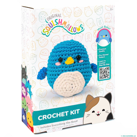 Squishmallow Original Bebe The Bluebird Crochet Kit, Includes Yarn, Crochet Hook, Starter Hooks, Step-by-Step Tutorials, Exclusive Crochet Kit for Beginners, DIY Craft, Crochet Kits, Great Teen Gifts Squishmallows