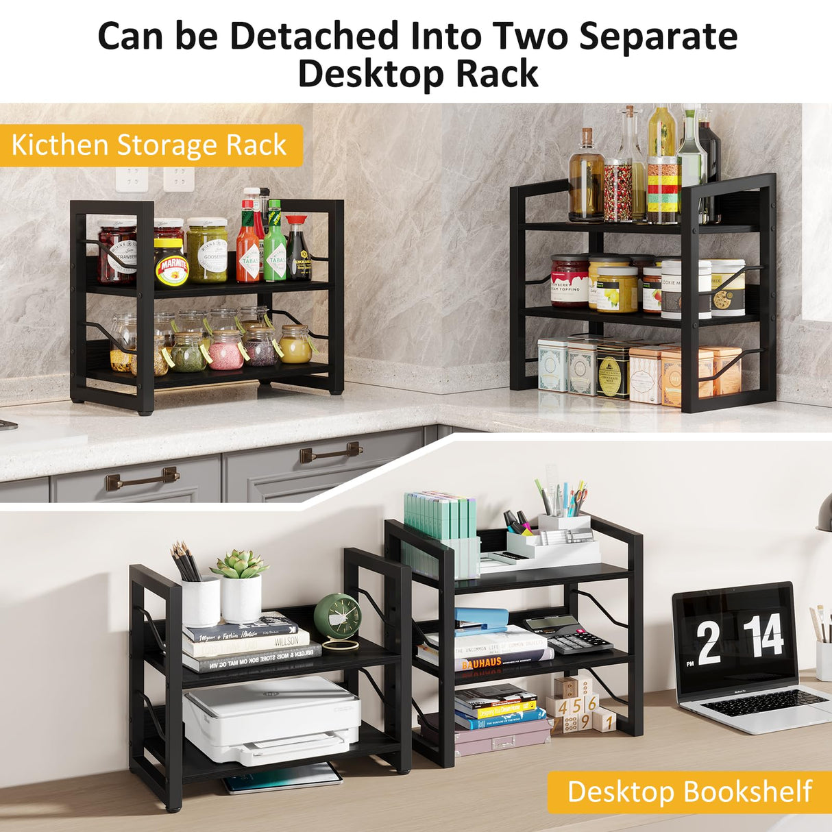 Hosfais Small Bookshelf with Drawer: 4-Tier Wood Book Shelf Industrial Narrow Bookcase Storage Organizer Metal Stackable Shelves for Desktop Bedroom Living Room Home Office (Black) Hosfais