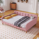 Bellemave Queen Upholstered Daybed with 4 Support Legs, Corner Bed, Upholstered Bedframe for Kids,Teens,Adults, Pink (Linen) Bellemave
