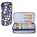 Teamoy Knitting Needles Case(up to 10-Inch), Travel Organizer Storage Bag for Circular and Straight Knitting Needles, Crochet Hooks and Knitting Accessories, Blue Cats-NO ACCESSORIES INCLUDED Teamoy