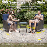 Belord Patio Wicker Chairs Swivel Rocker - Outdoor Swivel Rocking Chairs Set of 2 with Rattan Side Table, Patio Swivel Glider Chair 3 Piece Patio Furniture Sets for Patio Porch Pool Brown/Blue Belord