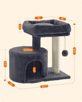 Feandrea Cat Tree, Cat Tower with Sisal-Covered Scratching Post, Cat Condo with Padded Perch, for Small Spaces, Kittens, Smoky Gray UPCT50G Feandrea