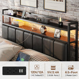 CollaredEagle Queen Size Bed Frame with Headboard, Metal Bed Frame with Charging Station and LED Lights, Heavy Duty Bed with Storage Shelves,Noise Free,No Box Spring,Black CollaredEagle