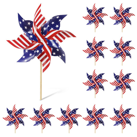 Wind Spinners Outdoor, 12Pcs American Flag Patriotic Pinwheels Red White and Blue Decorations, Garden Wind Spinners Patriotic Outdoor Decor Windmills for Yard Garden, Party Supplies, Memorial Day HOOSUN