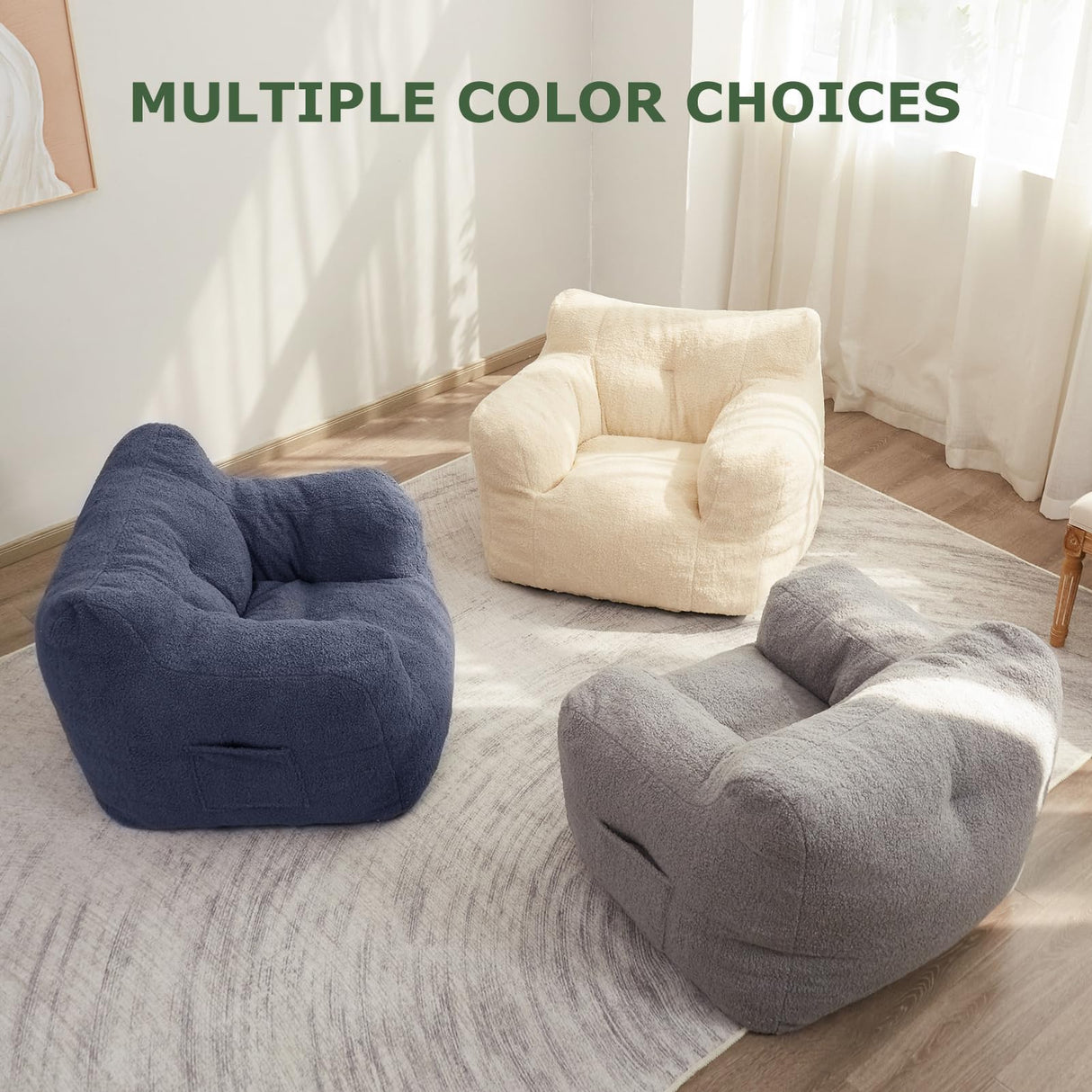 HIGOGOGO Giant Bean Bag Chairs,Big Comfy Chair Sofa for Bedroom Living Room, Large Lazy Bean Bag Chair with Pocket Armrests for Gaming, Reading HIGOGOGO