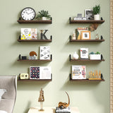 Fixwal Floating Shelves, Width 4.7in Rustic Wood Wall Shelves Set of 8, Wall Storage Shelves for Bedroom, Living Room, Kitchen, Bathroom, Office and Plants (Dark Carbonized Black) Fixwal