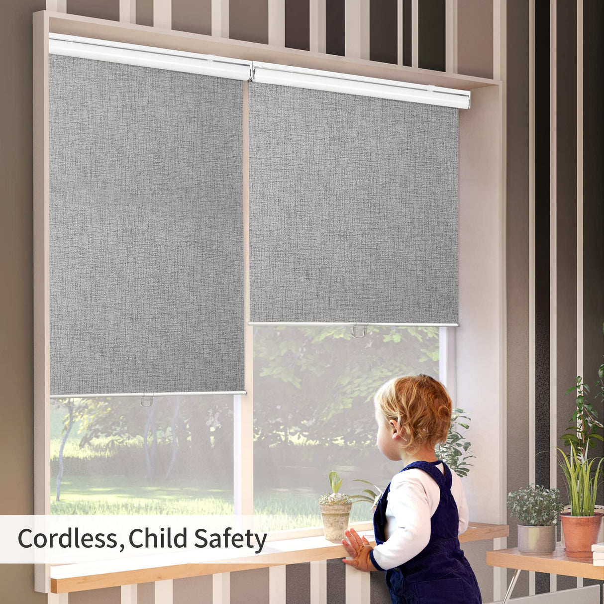 GENIMO 100% Blackout Roller Window Shades, Window Blinds Cordless with Thermal Insulated, UV Protection Fabric, Mini French Door Blinds for Home, Office, Bedroom, Easy to Install, Grey, 10" W X 75" H GENIMO