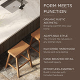 Maven Lane Vincent 26 Inch Tall Counter Height Backless Rectangular Saddle Barstool in Antiqued Natural Finish with Rustic Wood Top Seat Maven Lane