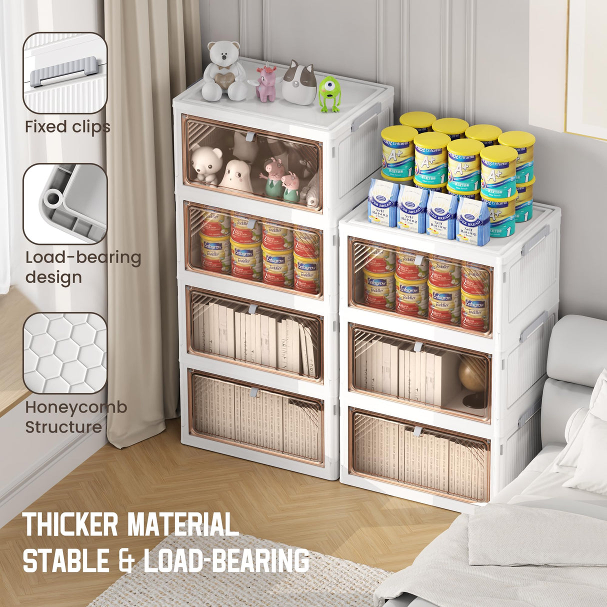 AHEONLAR 4 Tier Plastic Storage Bins with Drawers - Foldable Stackable Storage Bins with Lids - Closet Craft Organizers and Storage - 24QT Plastic Drawer Storage for Bedroom Study Toy Room Office AHEONLAR