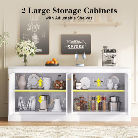 AMERLIFE 72" Farmhouse Sideboard Buffet Cabinet with Barn Doors, Storage Console Table with Adjustable Shelves, Coffee Bar/TV Stand for Living Room, Kitchen, Entryway, White AMERLIFE