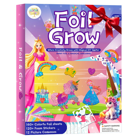 CREATIVETREES Foil Arts and Crafts for Kids – Unicorn and Princess Supplies with Clean Crafting, Mess-Free Coloring, Travel Toys, and Birthday Gifts for Girls Ages 4 5 6 7 8 9-12 CREATIVETREES