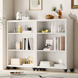 FUSUNBAO 3-Tier Bookshelf with Wheels Book Storage Organizer Bookcase Floor Standing Fixed Shelves Adjustable Shelf Display Shelves Cabinet for Living Room/Bedroom/Office (White) FUSUNBAO