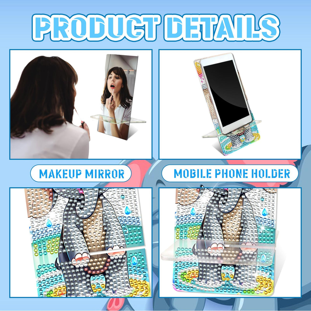 NUFTVI 2 Pack Diamond Painting Cell Phone Stand, DIY Full Crystal Diamond Art Phone Holder and Mirror, Craft Art Kits Gift for Beginner Adult (Little Elephant) NUFTVI