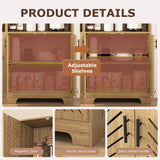 Hosnnile 71'' Kitchen Pantry Storage Cabinet, Farmhouse Rustic Freestanding Buffet Hutch Cupboard with 4 Doors + Open Top, Coffee Bar with 2 AC Outlets + 2 USB Charging Ports for Home, Kitchen Hosnnile