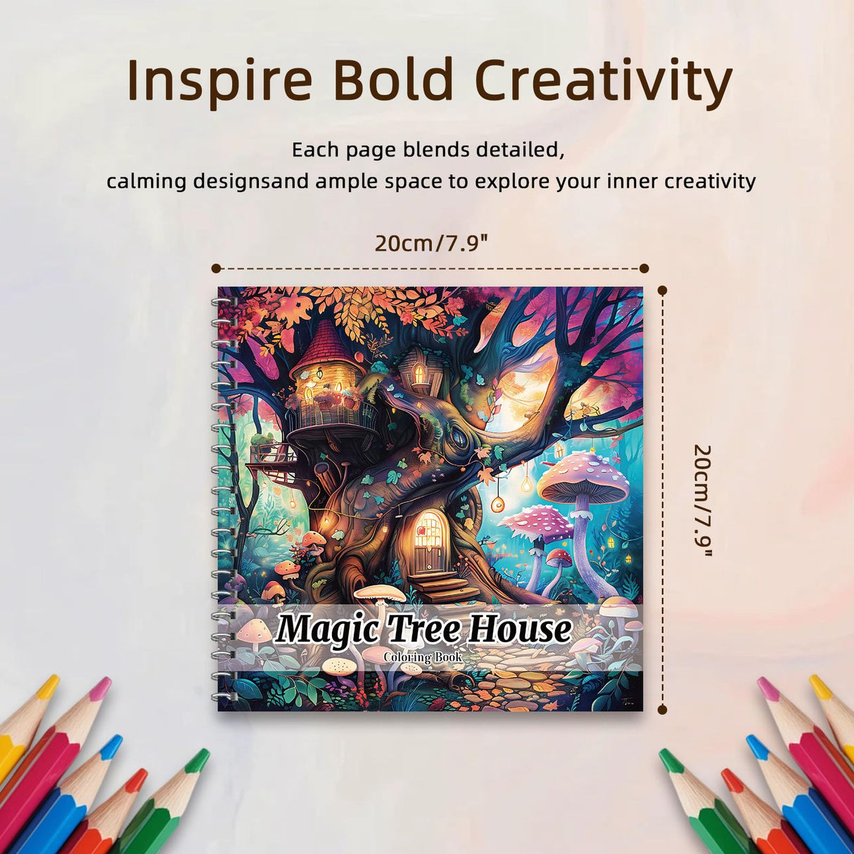 Spiral Bound Adult Coloring Book, 24 Pages Magic Treehouse Coloring Books for Relaxation and Stress Relief, Single Sided Pages Thick Paper Mindfulness Adult Coloring Book WoodArtSupply