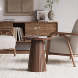 win2win Nesting Coffee Table Set of 2, Mid Century Modern Coffee Table with Wood Grain Veneer, Fluted Round Tea Table and End Table Set, Minimalist Center Tables for Living Room, Office, Walnut win2win