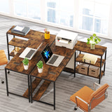 Tribesigns L Shaped Desk with Storage Shelves, Reversible Computer Desk Gaming Desk for Home Office Workstation, Rustic Brown Tribesigns