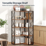 HOOBRO Corner Bookshelf, 5-Tier Industrial Corner Bookcase, Open Display Storage Rack, Vertical or L-Shaped, for Office, Living Room, Bedroom, Rustic Brown and Black BF66SJ01 HOOBRO
