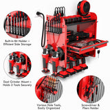 KSVO Power Tool Organizer Wall Mount with Drill Rack & Locking Drawers - Heavy Duty Metal Tool Shelf for Garage, Workshop, Shed, Basement Tool Organization - Gift for Men/Father (Red) KSVO
