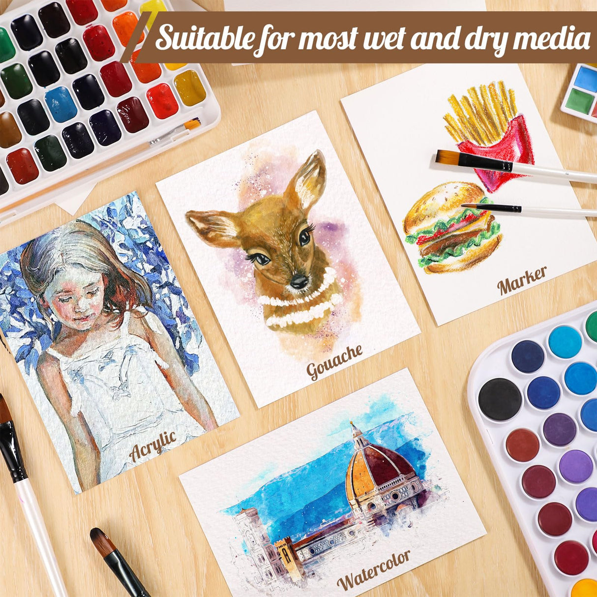 120 Sheets Watercolor Paper Bulk, 140 lb/300 GSM Cold Press Paper White Water Color Paper Cotton Paper for Kids Child Students Adults Artists Drawing Wedding Gift Cards(5 x 7 Inch) Prudiut