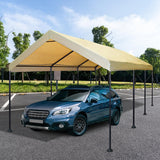 Caravan Canopy Mega Domain Carport with Waterproof Polyethylene Top, Durable Steel Frame, Compression Lock, and Easy Assembly, 10 by 20 Feet, Tan Caravan