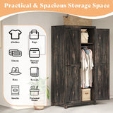 AMERLIFE Farmhouse Armoire Wardrobe Closet with 2 Barn Doors, 71'' Storage Cabinet with Hanging Rod & Shelf, Versatile Clothing Storage for Bedroom, Black Walnut AMERLIFE