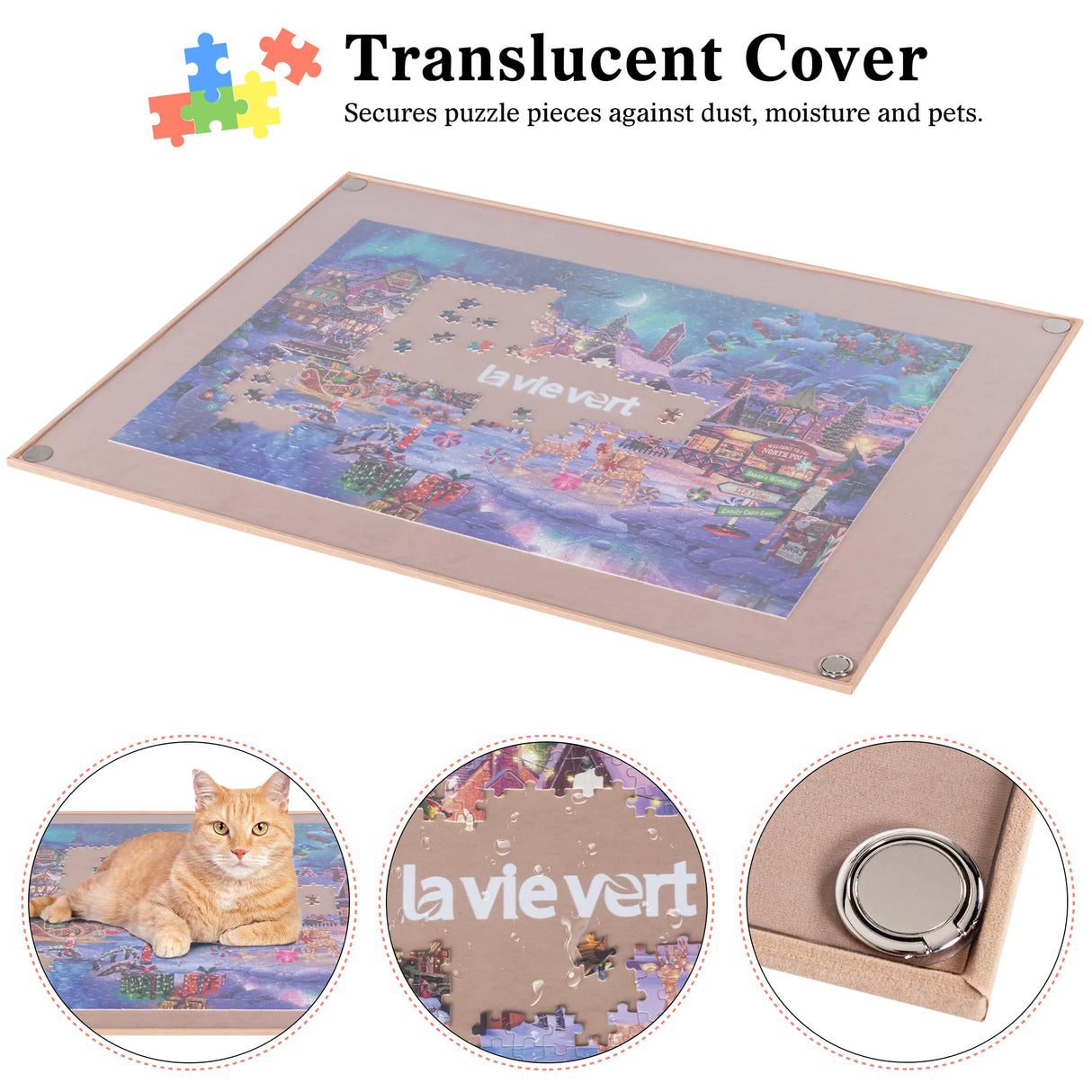 Lavievert Wooden Jigsaw Puzzle Board with Dust-Proof Cover, Lightweight & Portable Puzzle Mat Storage Saver with Non-Slip Surface for Up to 1000 Pieces - Khaki LAVIEVERT