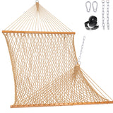 Lazy Daze Hammocks Double Rope Hammock, 2 Person Traditional Outdoor Hand Woven Cotton Rope Hammock with Spreader Bar, Chains, Tree Straps for Patio Yard - Max 450 Lbs, Tan Lazy Daze Hammocks