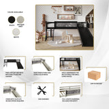 CHALETPOSH Low Loft Bed with Slide, Climbing Ladder, Chalkboard, Wood Twin Loft Bed Frame with Guardrail for Kids Toddler Boys Girls, Black CHALETPOSH