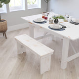 Merrick Lane Tinsley 40" x 12" White Solid Pine Folding Farmhouse Style Bench Merrick Lane