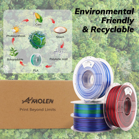 AMOLEN Silk PLA 3D Printer Filament Bundle, Shiny PLA Filament 1.75mm Multicolor Rainbow Pack, Fast Color Change PLA 3D Printing Filament for Most FDM 3D Printer, 1KG X 4 Spools AMOLEN