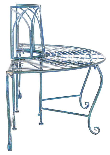 SAFAVIEH PAT5018C Outdoor Collection Abia Antique Blue Wrought Iron 50-inch Tree Bench SAFAVIEH
