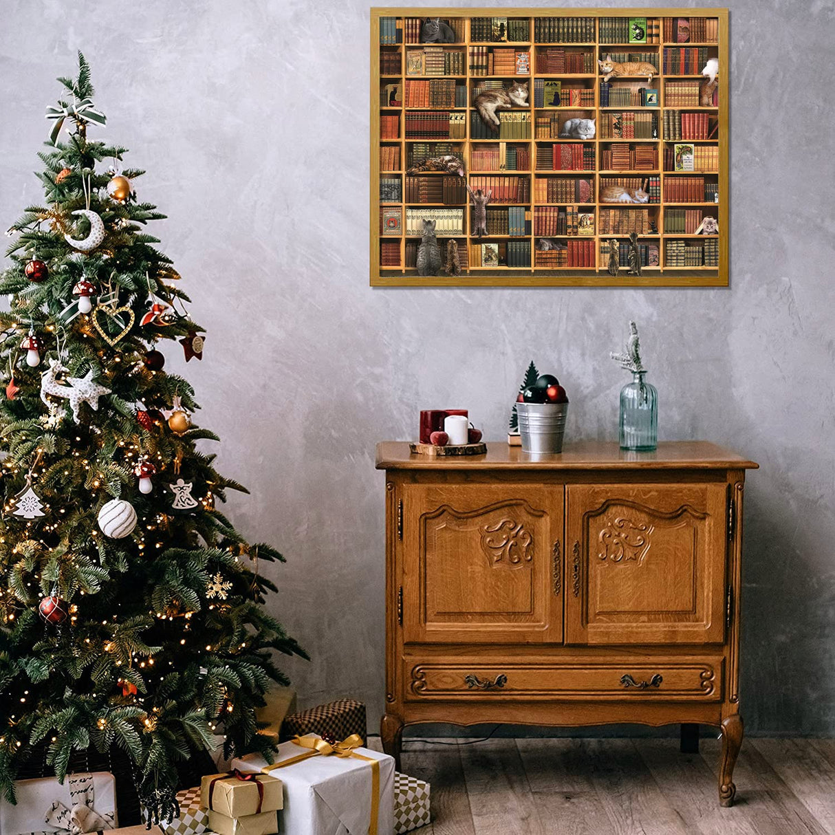 Puzzles for Adults 1000 Pieces and Up, Cats Library Jigsaw Puzzle, Funny Kitten Bookshelf Puzzles, Animal Pet Lover Challenging Puzzles for Friends Family Activity Game Nights Gifts RECHIATO