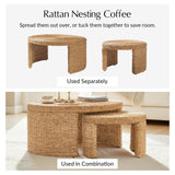 HULALA HOME Coastal Nesting Rattan Coffee Table, Large 39.75" and Small 24.5" Tables, Natural Water Hyacinth Bamboo Frame HULALA HOME