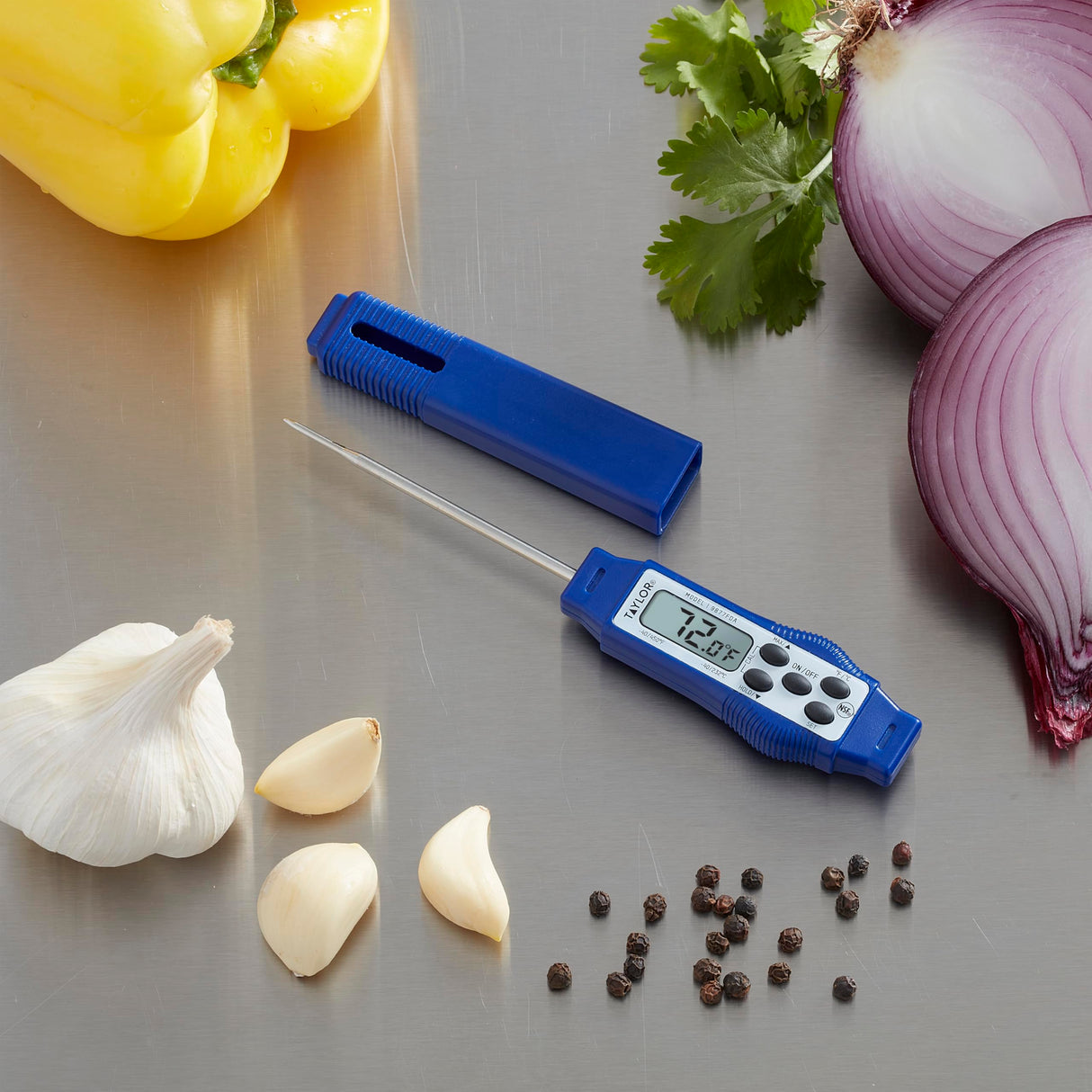 Taylor 9877FDA Compact Waterproof Digital Food Thermometer, 2.81 Inch Stem Length with an FDA Recommended 1.5mm Probe Diameter, NSF, Blue Taylor
